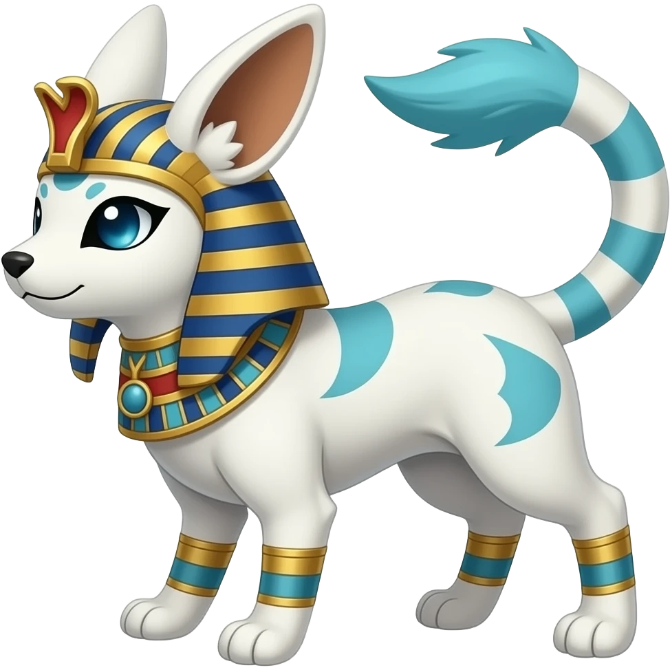 Web-patterned ancient Egyptian Short-legged quadrupedal elegant oriental feral painted Absol-Glaceon-Sylveon-animal-Fakémon-fusion-hybrid-creature emoji