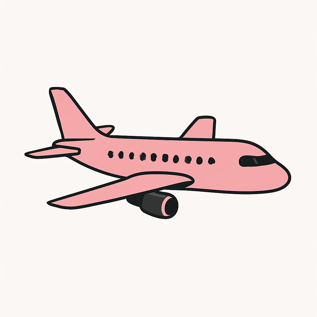 minimal airplane, pink and black, on white background, no text emoji