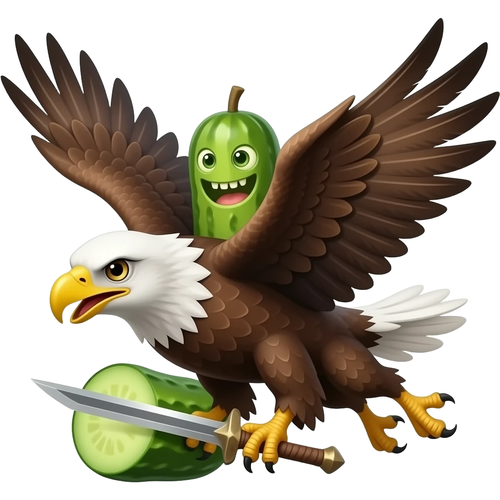 pickle riding an eagle into battle emoji