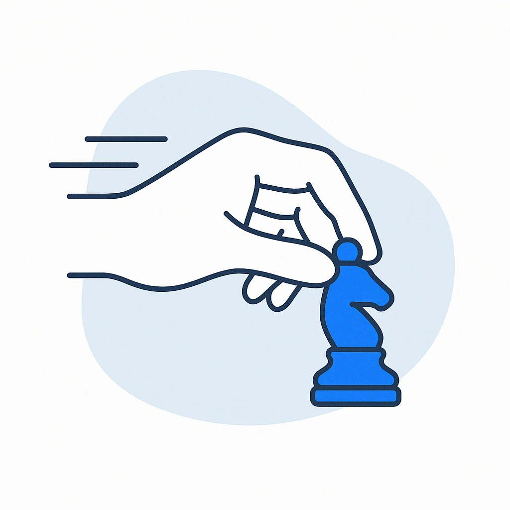 speed training, with a fast hand moving, holding a chess piece emoji