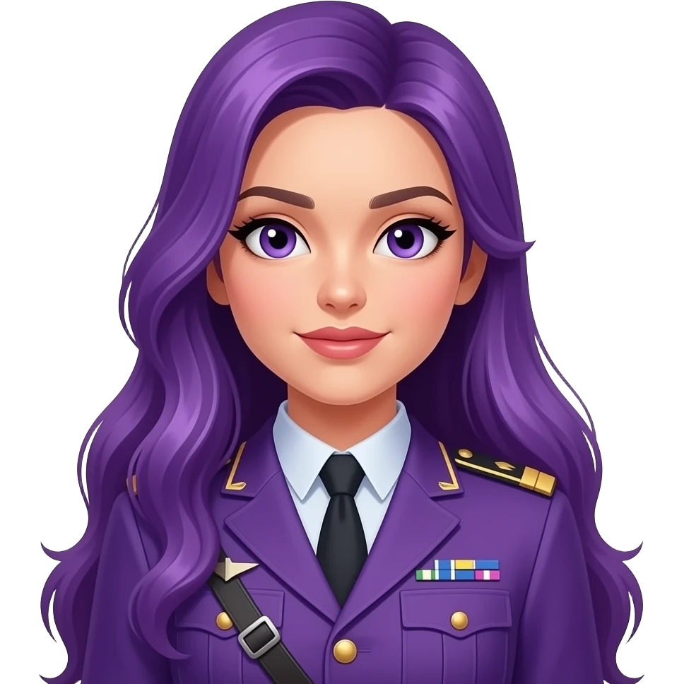 sexy girl with long purple hair wears a purple soldier uniform emoji