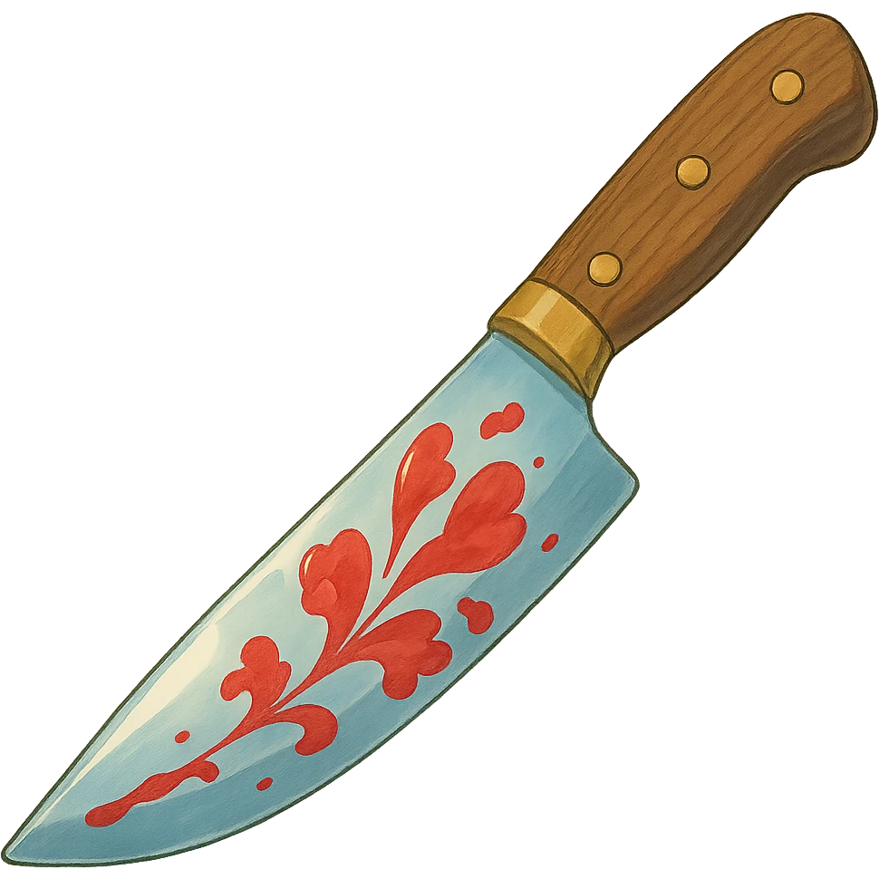 3D knife in ghibli style, shiny blade, artistic red blood, delicate and beautiful look emoji