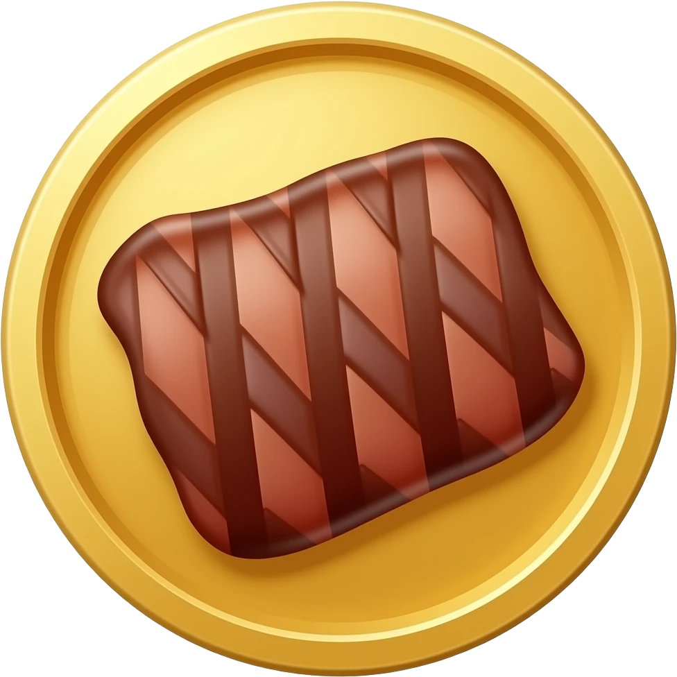 shiny coin with bbq meat on it emoji