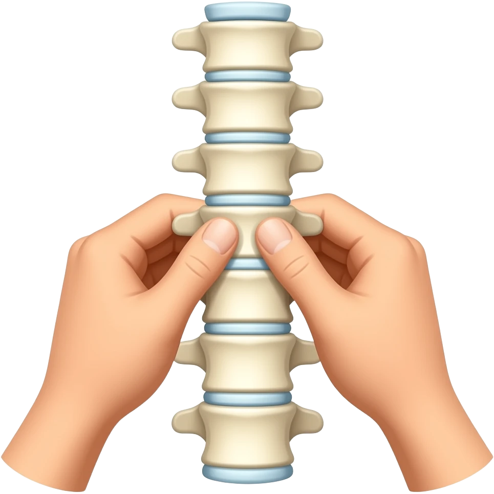 hands adjusting spine, minimal emoji style, soft beige and white colors, clean medical aesthetic, simple rounded design emoji