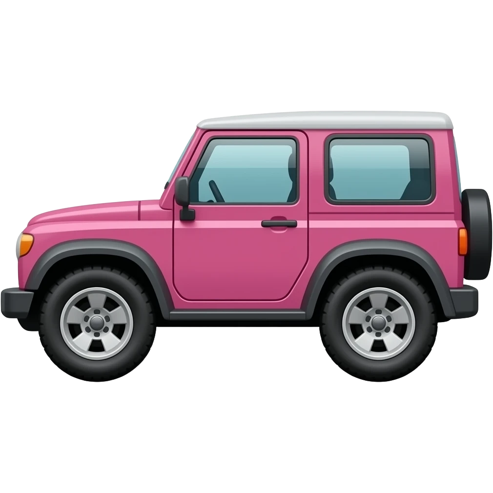 side view of an unlabeled pink off-roader, classic emoji style, left facing emoji