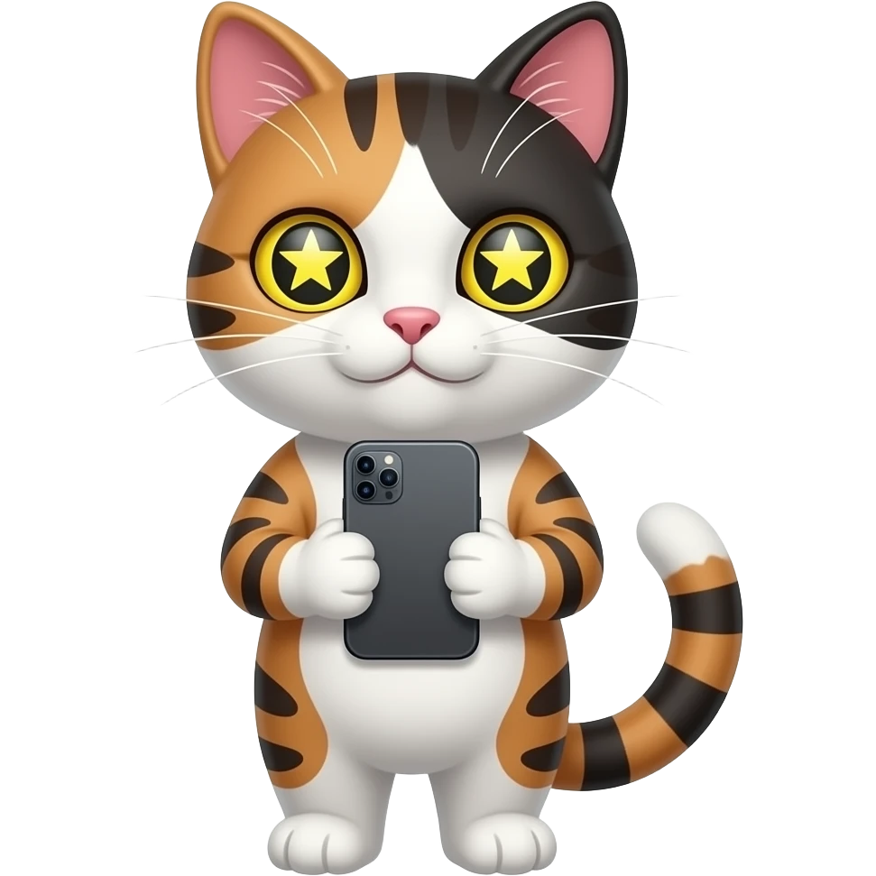 Un gato de estrellas en sus ojos de color amarillo y de iPhone. emoji