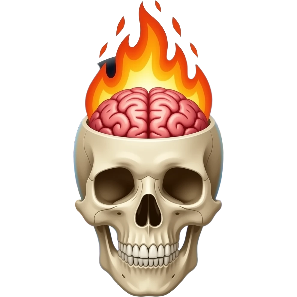 cartoon emoji skull open top brain fire galaxy cute glossy soft rounded emoji