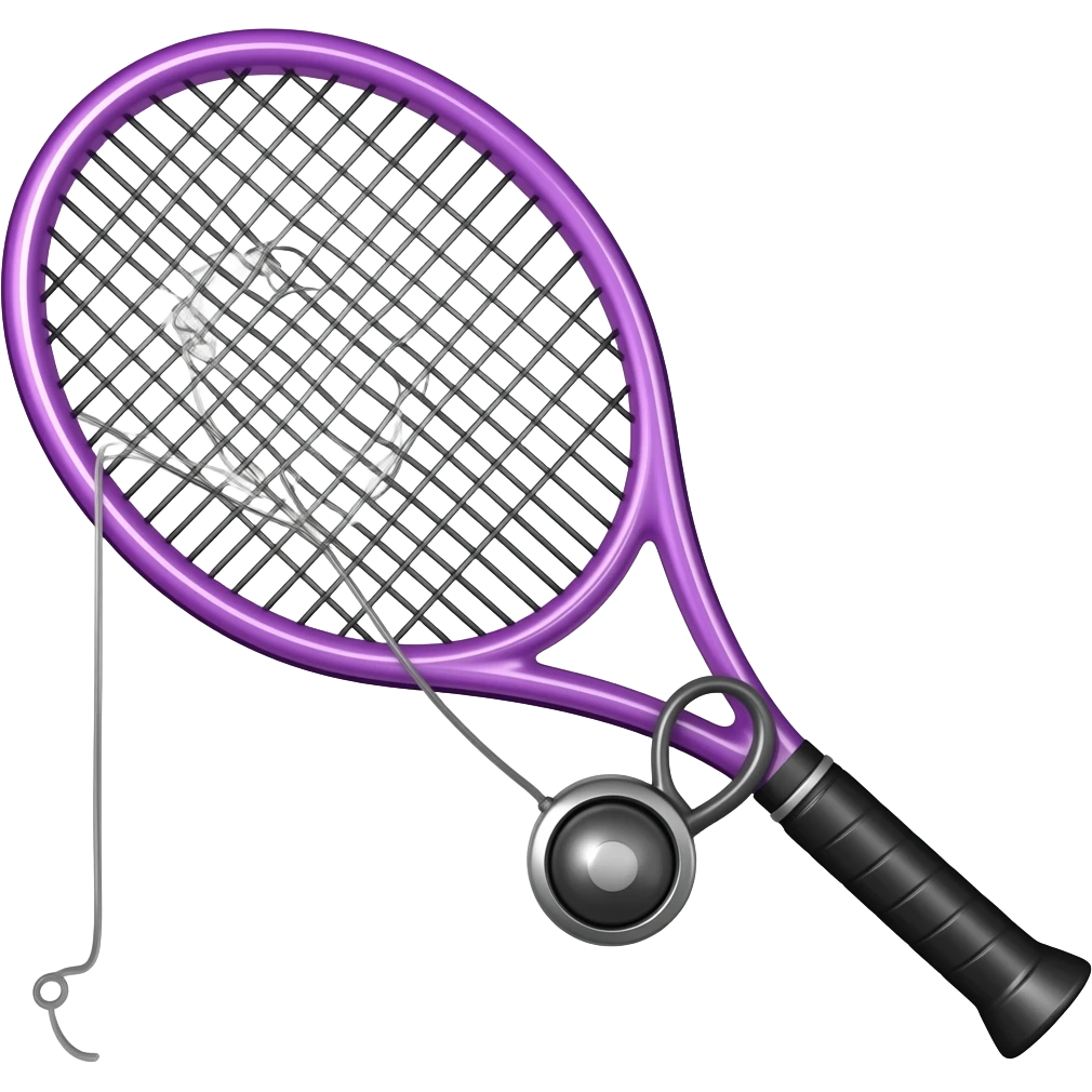 a neon purple tennis racket made into a fishing rod emoji