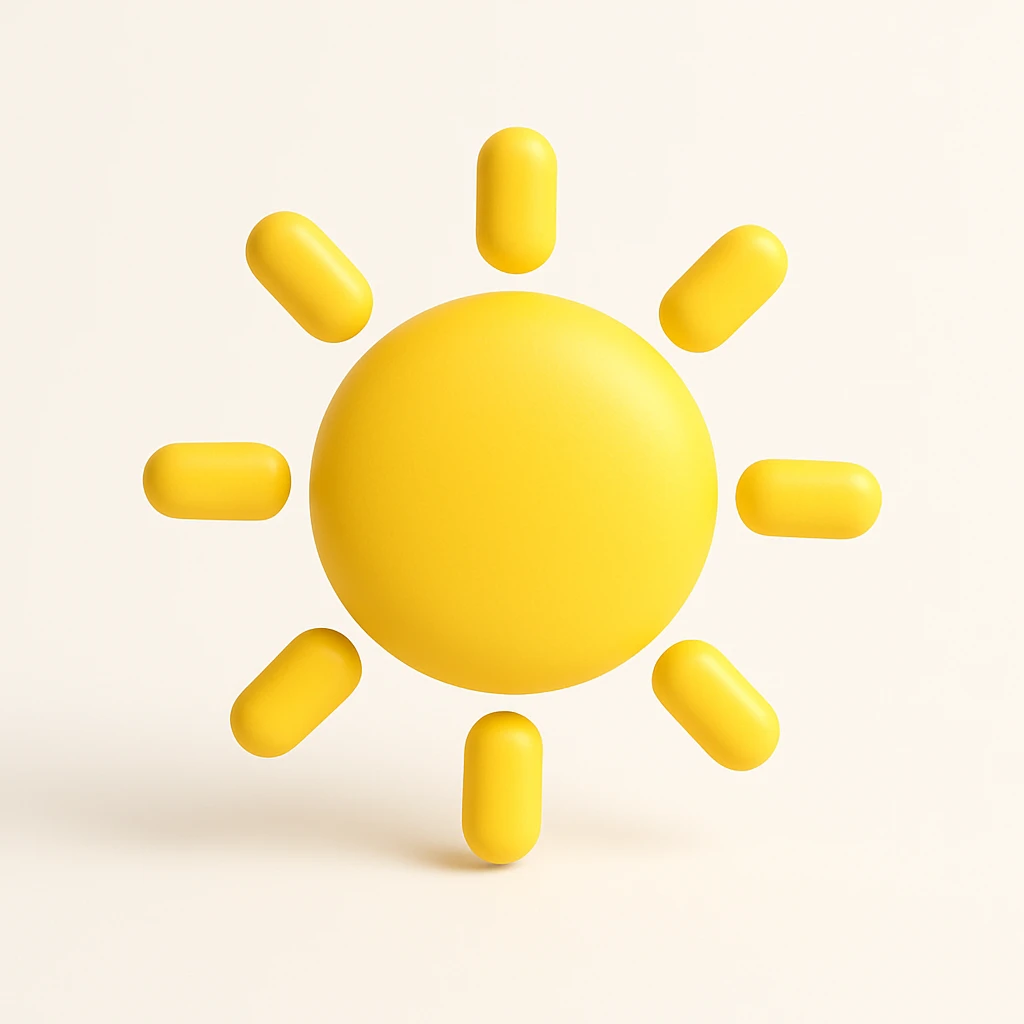 Isomorphic 3D Icon of Sun, Animated, Matte,  white background. High Resolution. emoji
