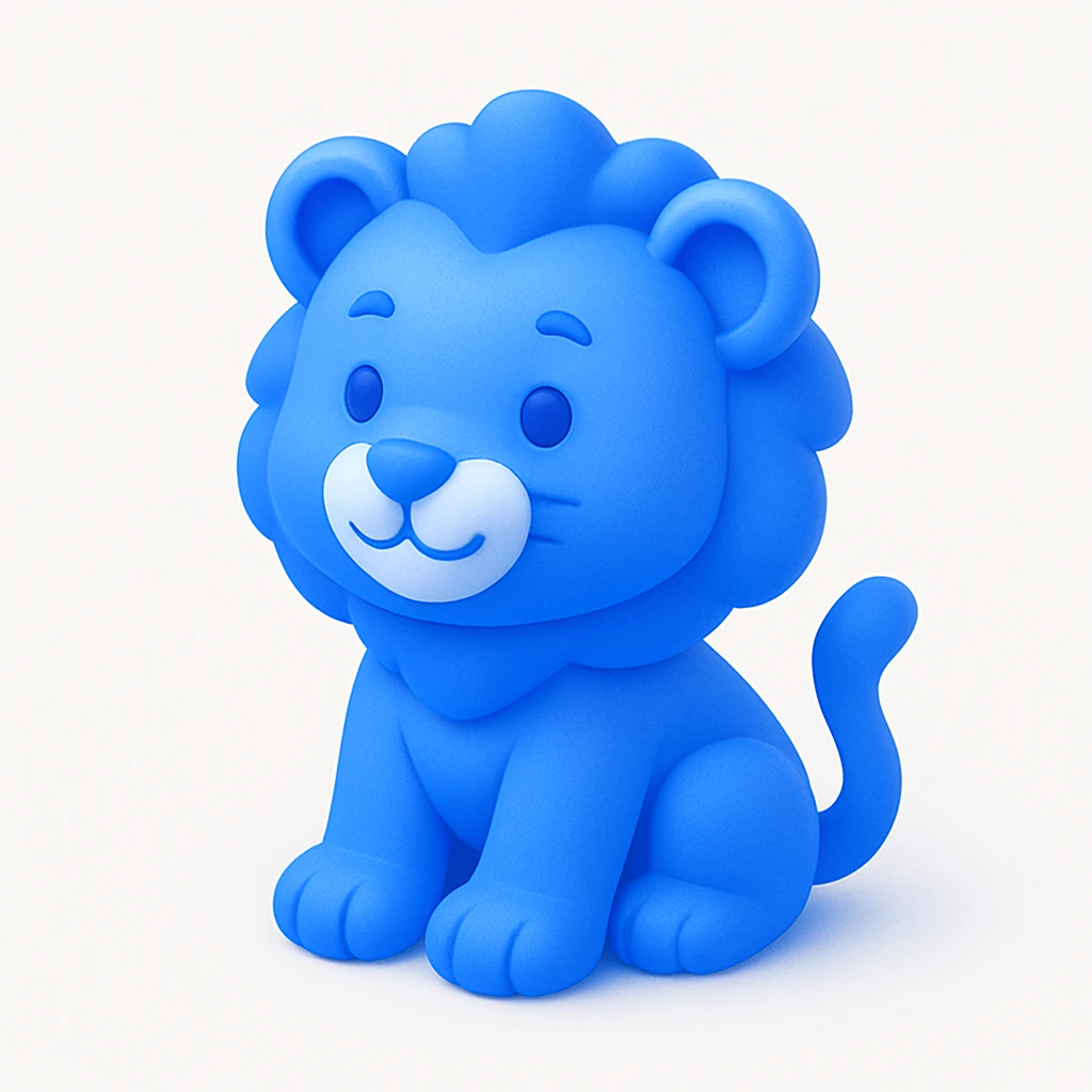 cute 3D blue lion cub sitting and smiling emoji