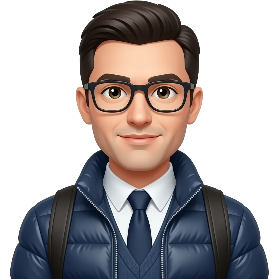 commercial itinerant sans lunettes avec doudoune emoji