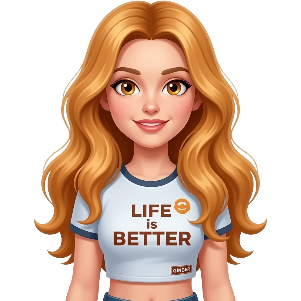 sexy girl with overlong ginger hair and ginger eyes a top with LIFE is BETTER with a GINGER written on it emoji