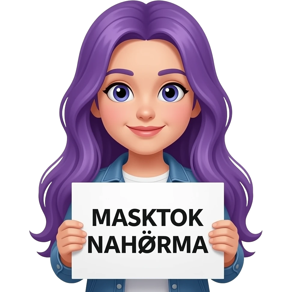 girl with long purple hair with a MASKTOK NAHÖRMA sign emoji