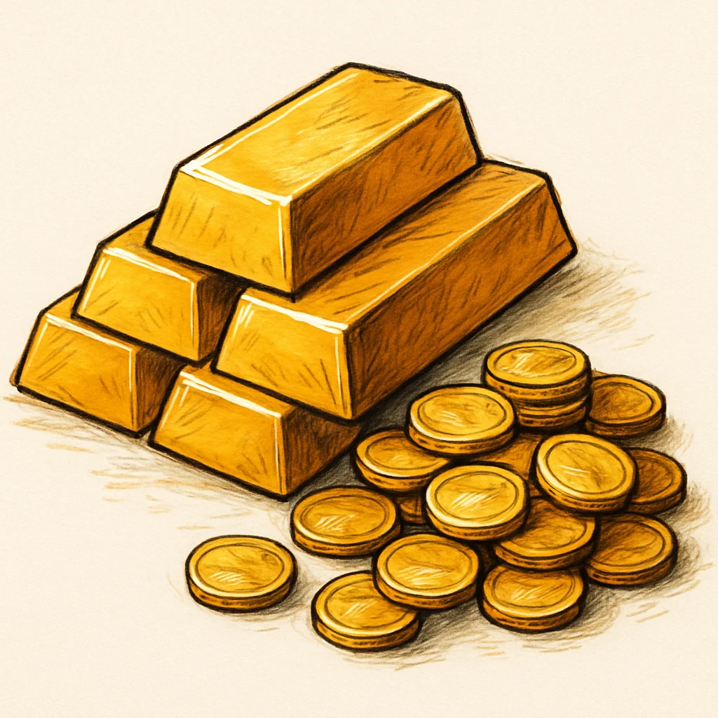Сгенерируй мне такое золото на белом фоне, в чуть рисованном стиле, без надписей emoji