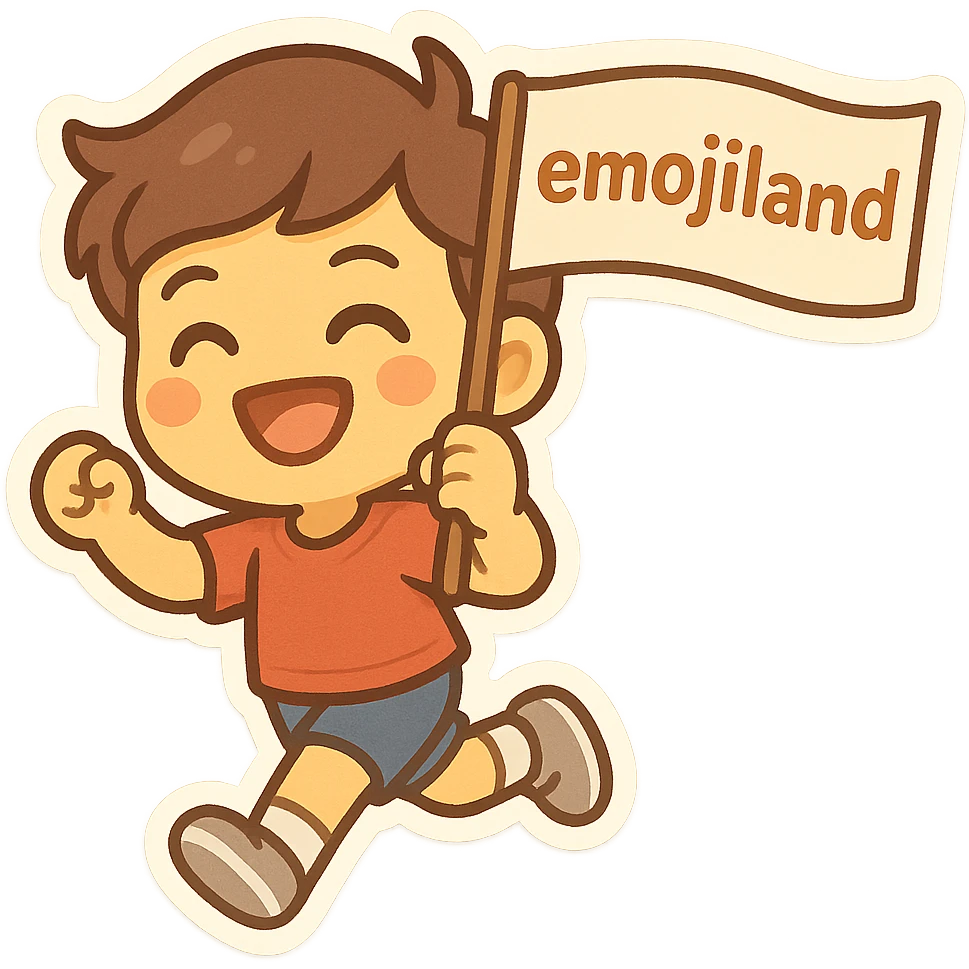 happy runner waving a flag that says 'emojiland' emoji