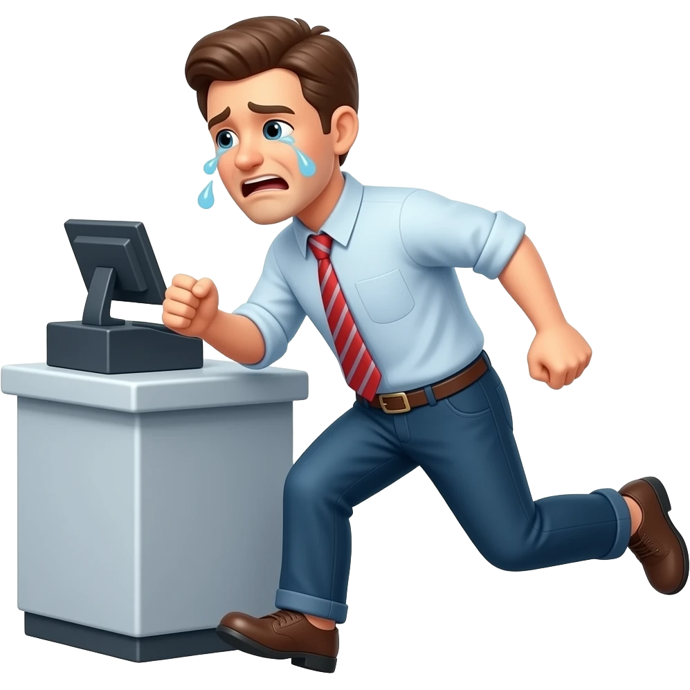 Ice agent chasing a crying adult cashier emoji