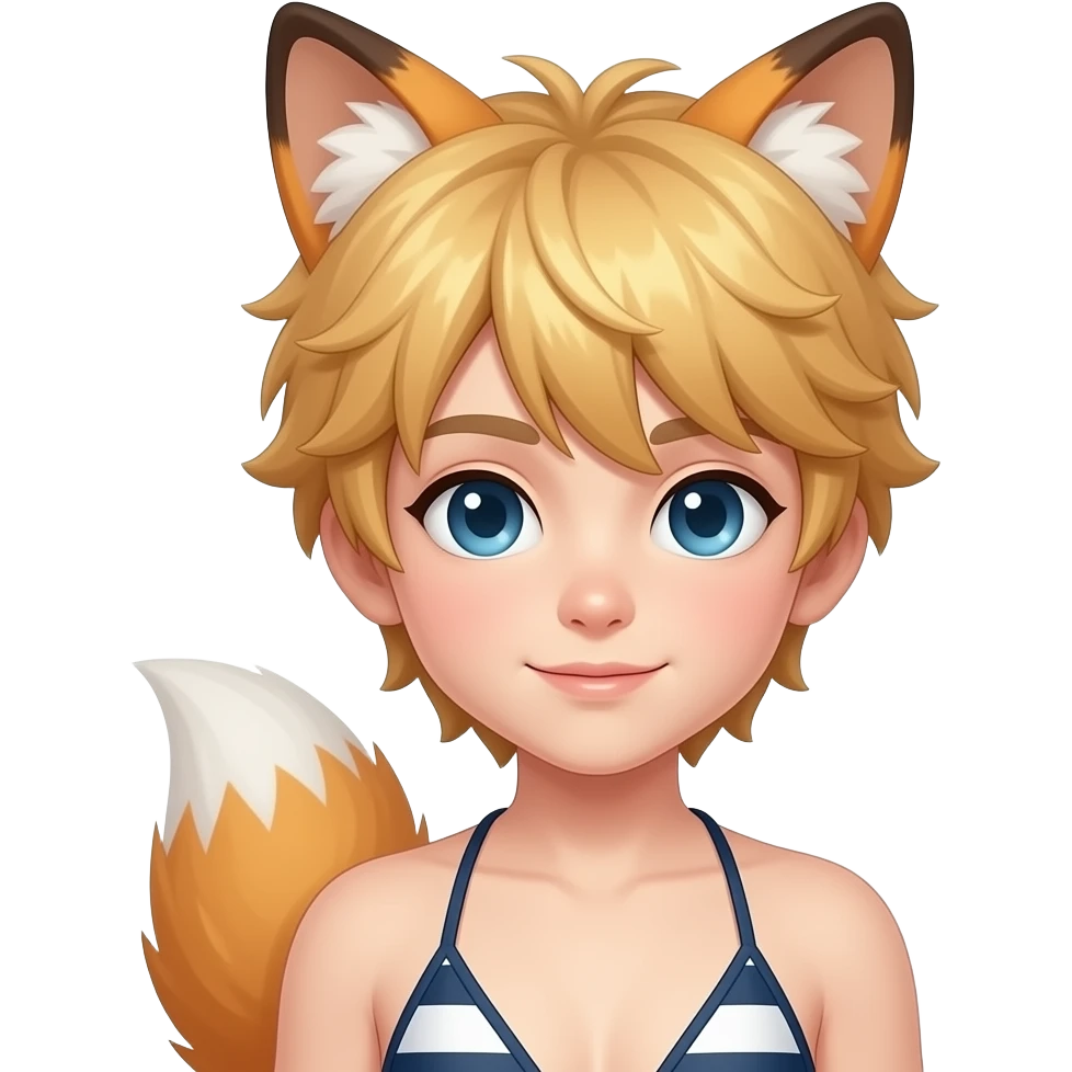 Cute pale boy with fox ears femboy wearing a bikini emoji
