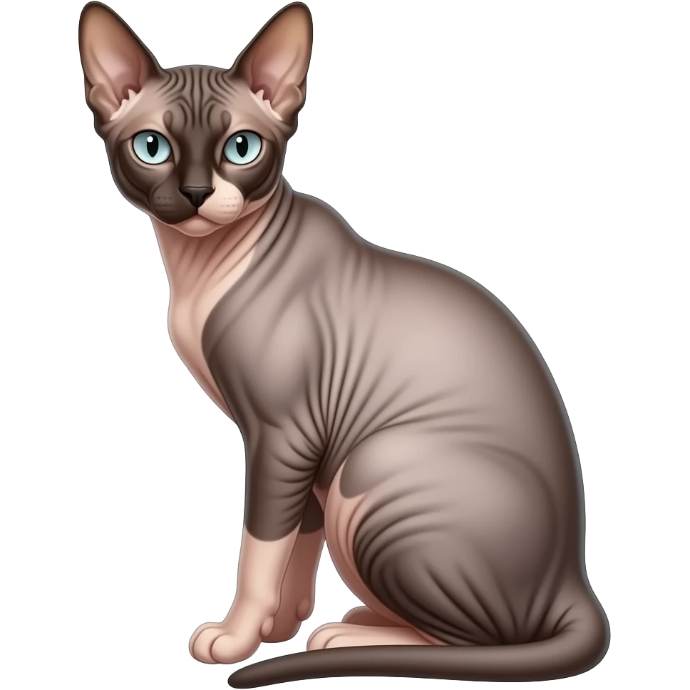 Realistic beautiful pretty straight-sitting Devon Rex cat, back facing to the left, facing the viewer emoji
