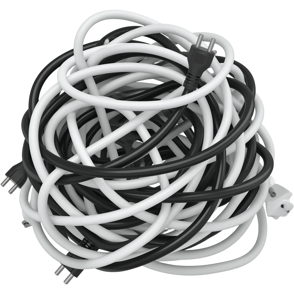 pile of black & white charging cords emoji