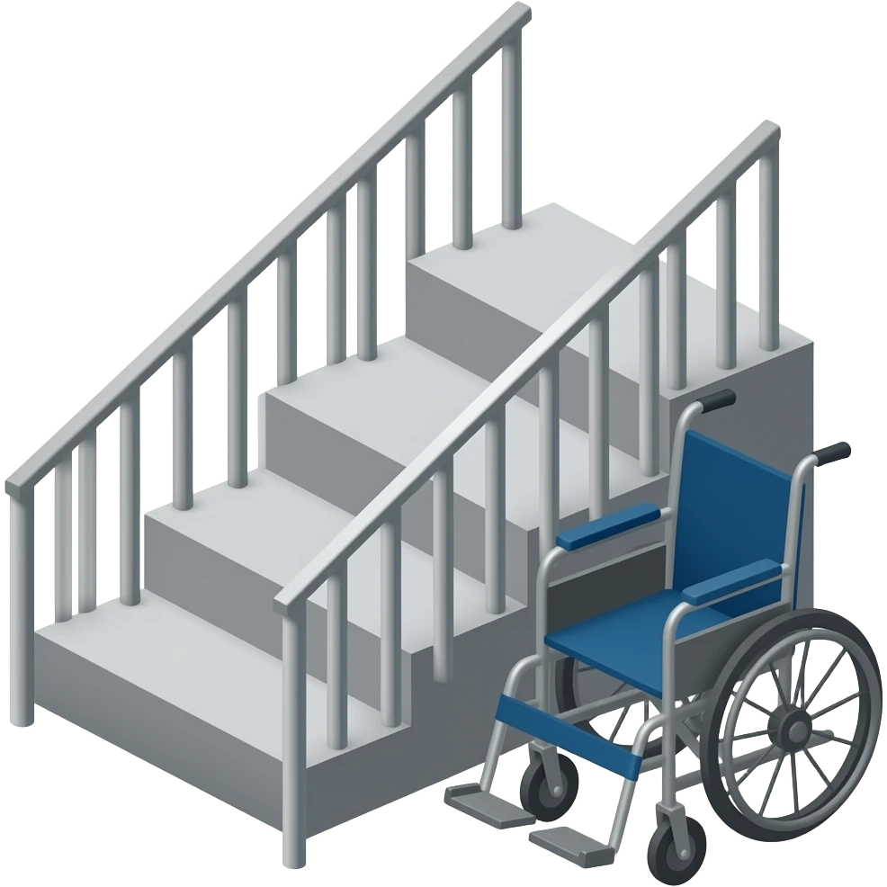 3 step stair and a wheelchair near it, 2d perspective, transparent solid background emoji