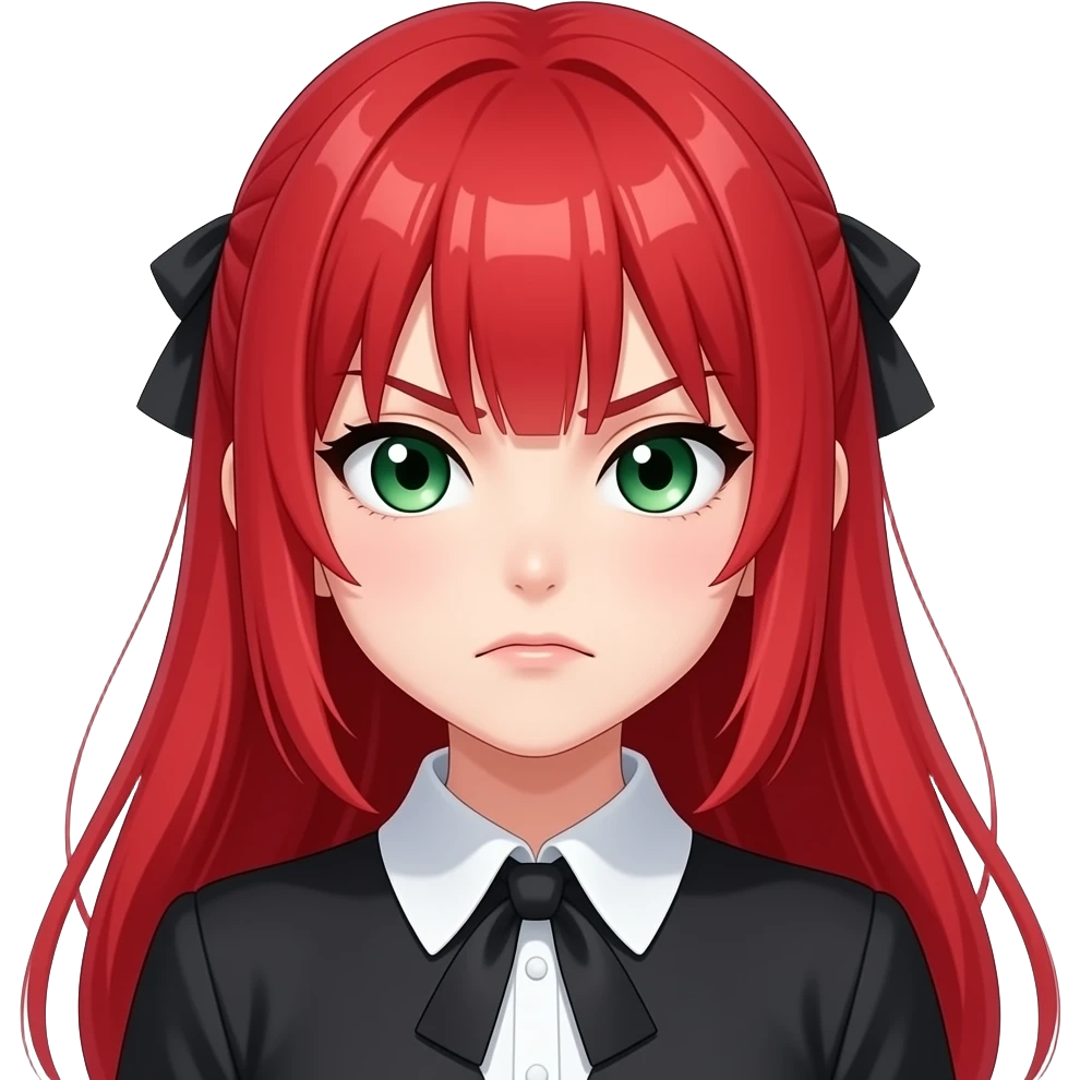anime girl evil red hair green eyes black blouse with white collar emoji