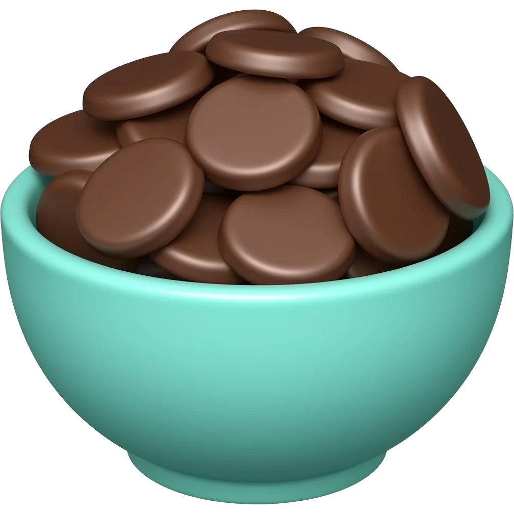 super realistic small teal bowl of chocolate circles emoji