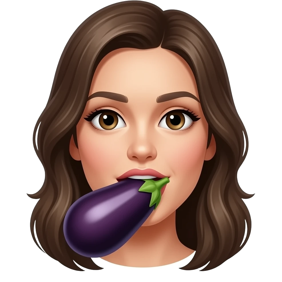 Egg plant in female mouth swilling emoji