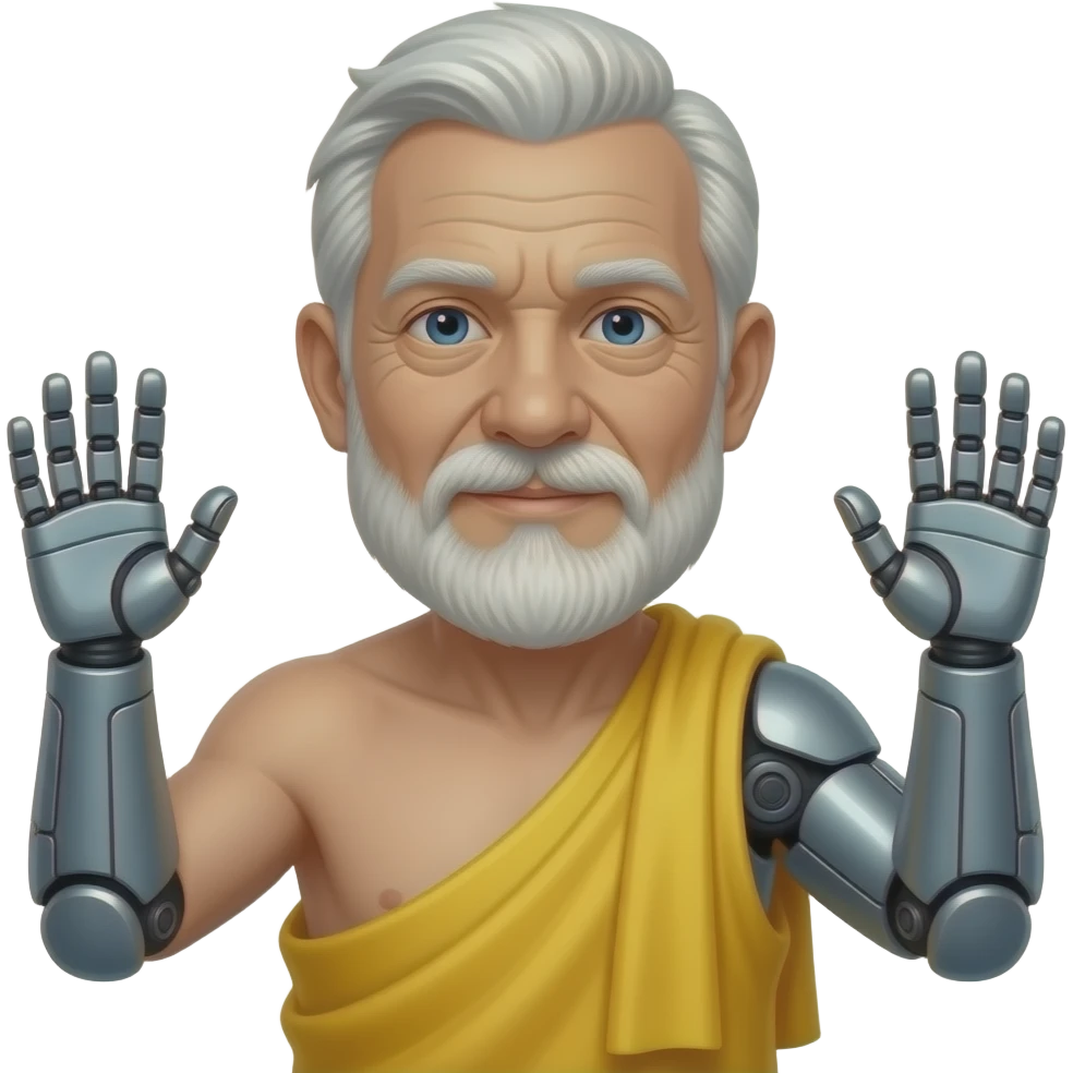 old man with both bionic arm ,yellow cloth closeup emoji