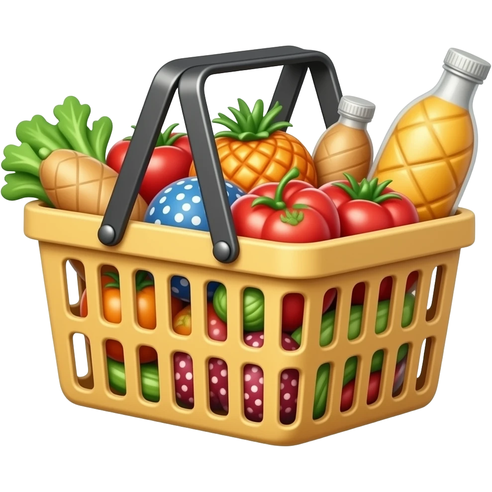 a supermarket basket with food emoji