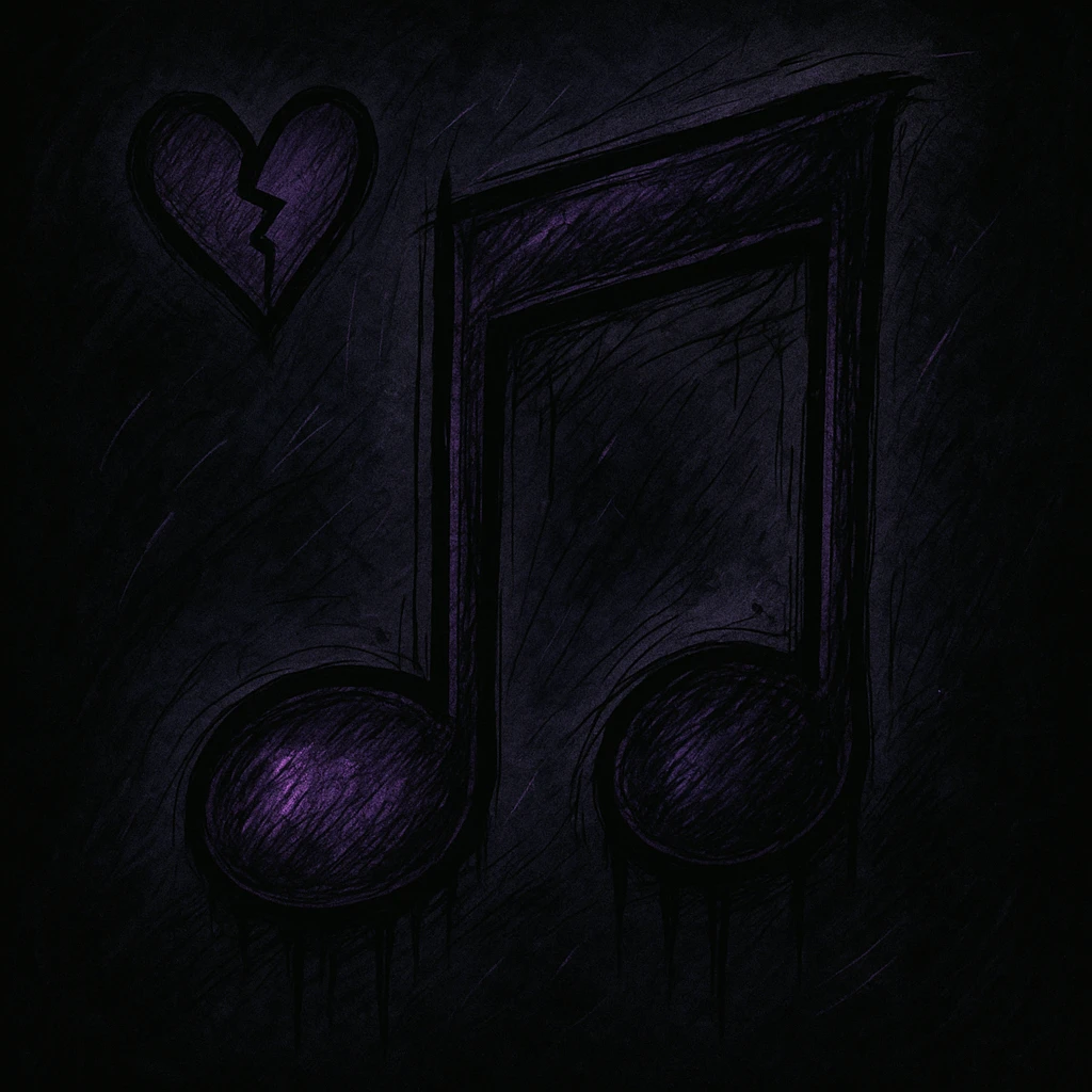 emo-style music note, black and purple, moody emoji