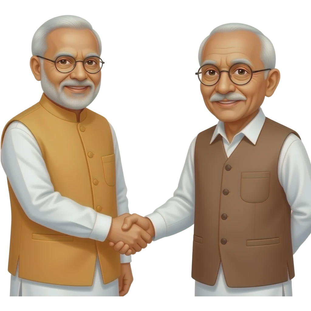 Narendra Modi and Mahatma Gandhi hand shaking to unified the indiariar emoji