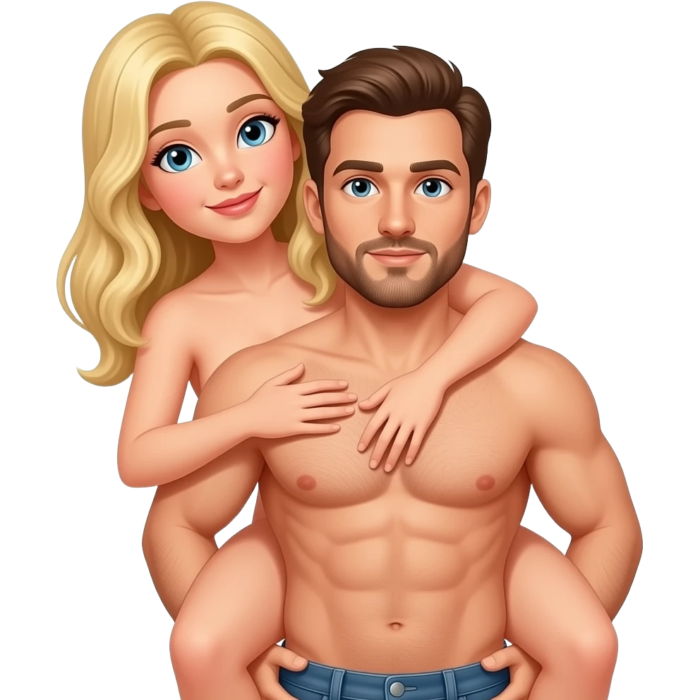 naked woman with blonde hair straddling naked man with brown hair and beard emoji