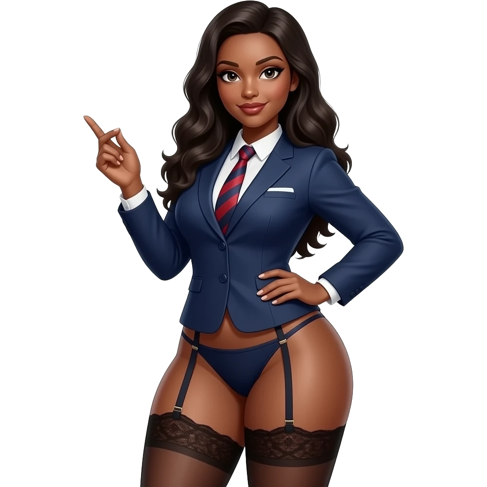 Tan, nude or in sexy librarian lingerie, with big booty, big ass, PAWG, has a perfect body shape and figure, with a naughty seductive librarian look, emoji