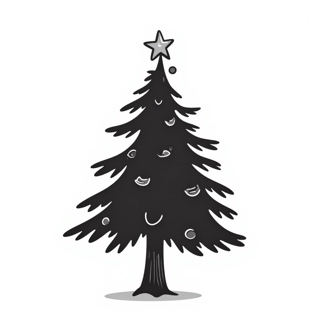 a scraggly christmas tree, messy hand-drawn style, missing decorations, awkward shape emoji