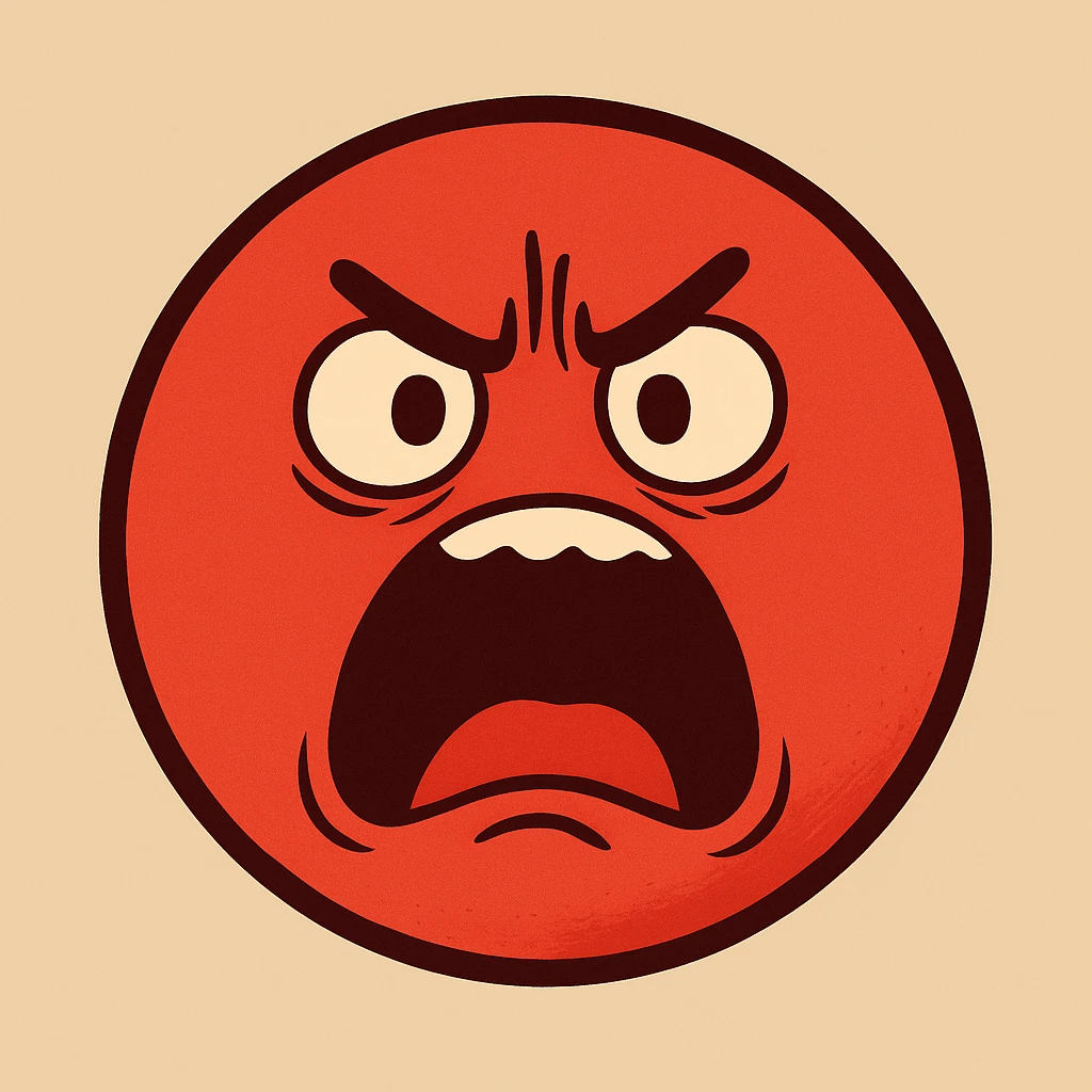 Create an emoji for 'Awful' in a flat, colorful, minimal style with an angry or distressed face and red color, matching the style of the reference image. emoji