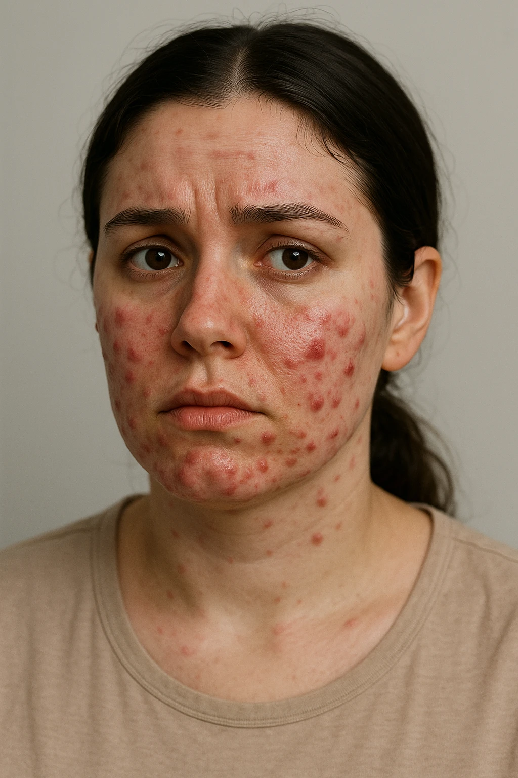 donna con pcos, con acne cistica infiammata e profonda emoji