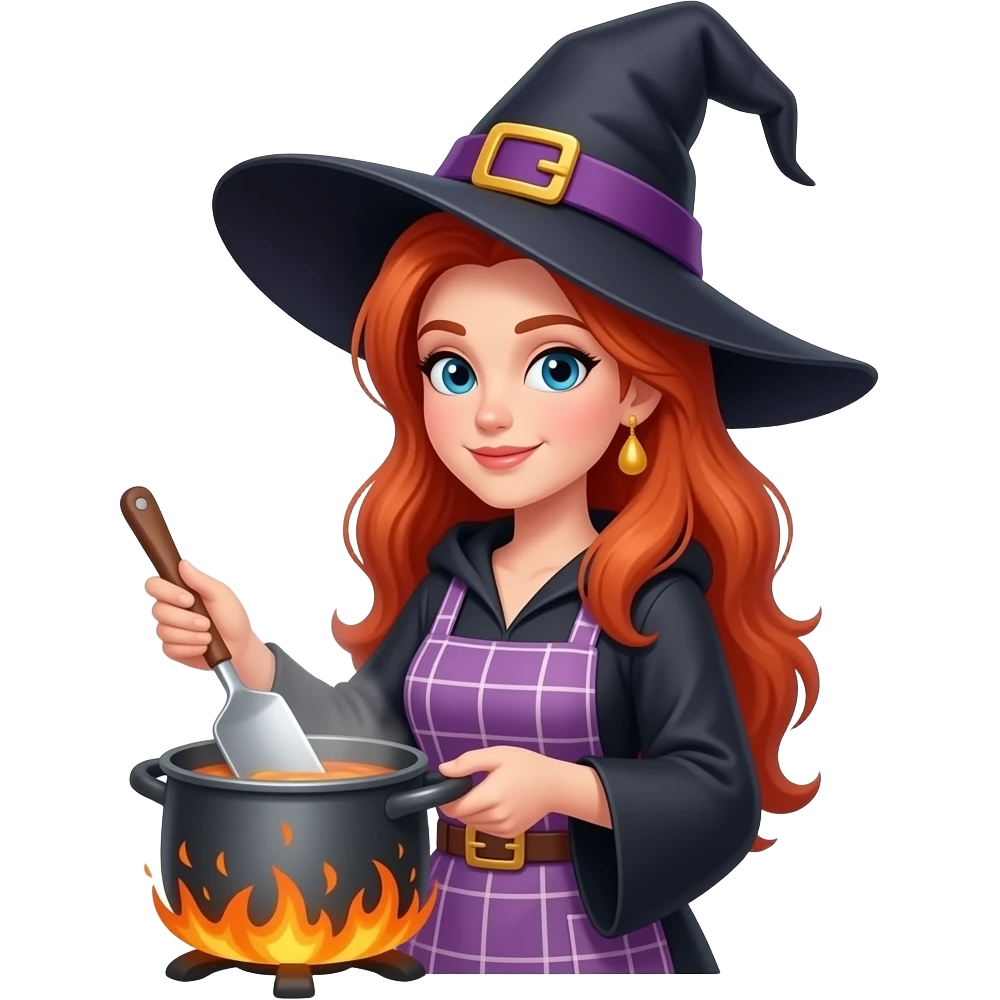 White redhead sexy woman witch cooking emoji