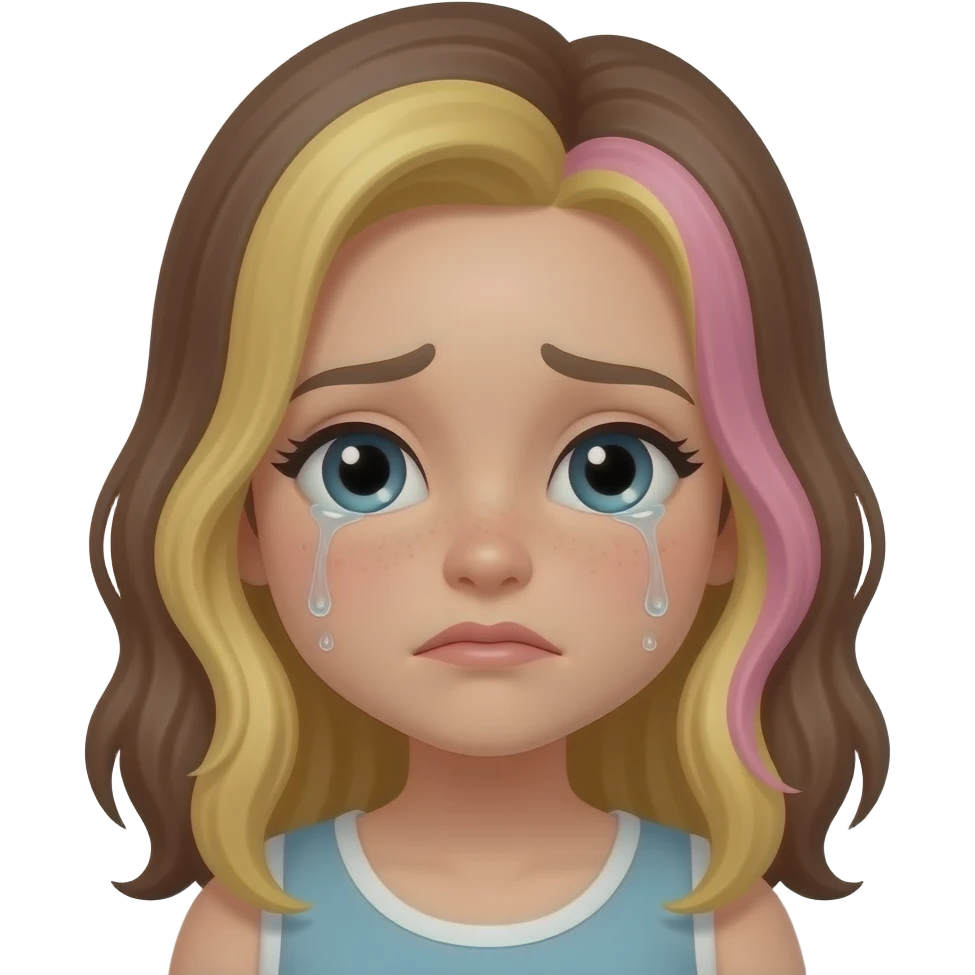 make and chibi anime emoji of a girl whit brown hair whit blond and pink highlights thats crying emoji