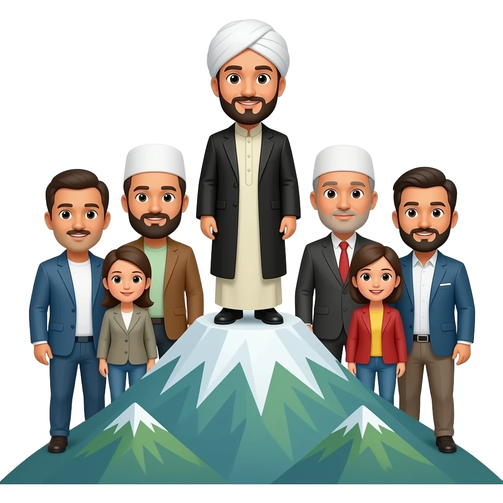 мужчина мусульмани  главарь общины стоит на горе в окружении других людей emoji