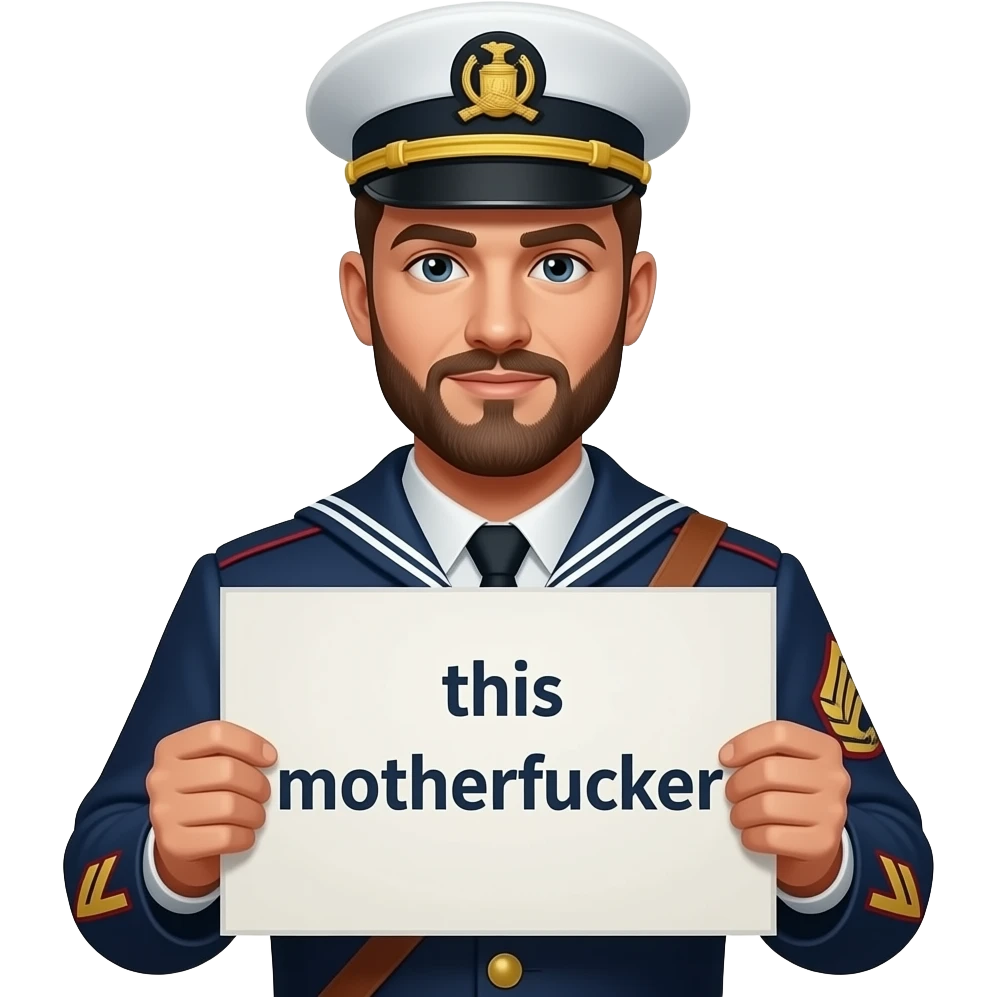 A Marin holding a sign that says this motherfucker emoji