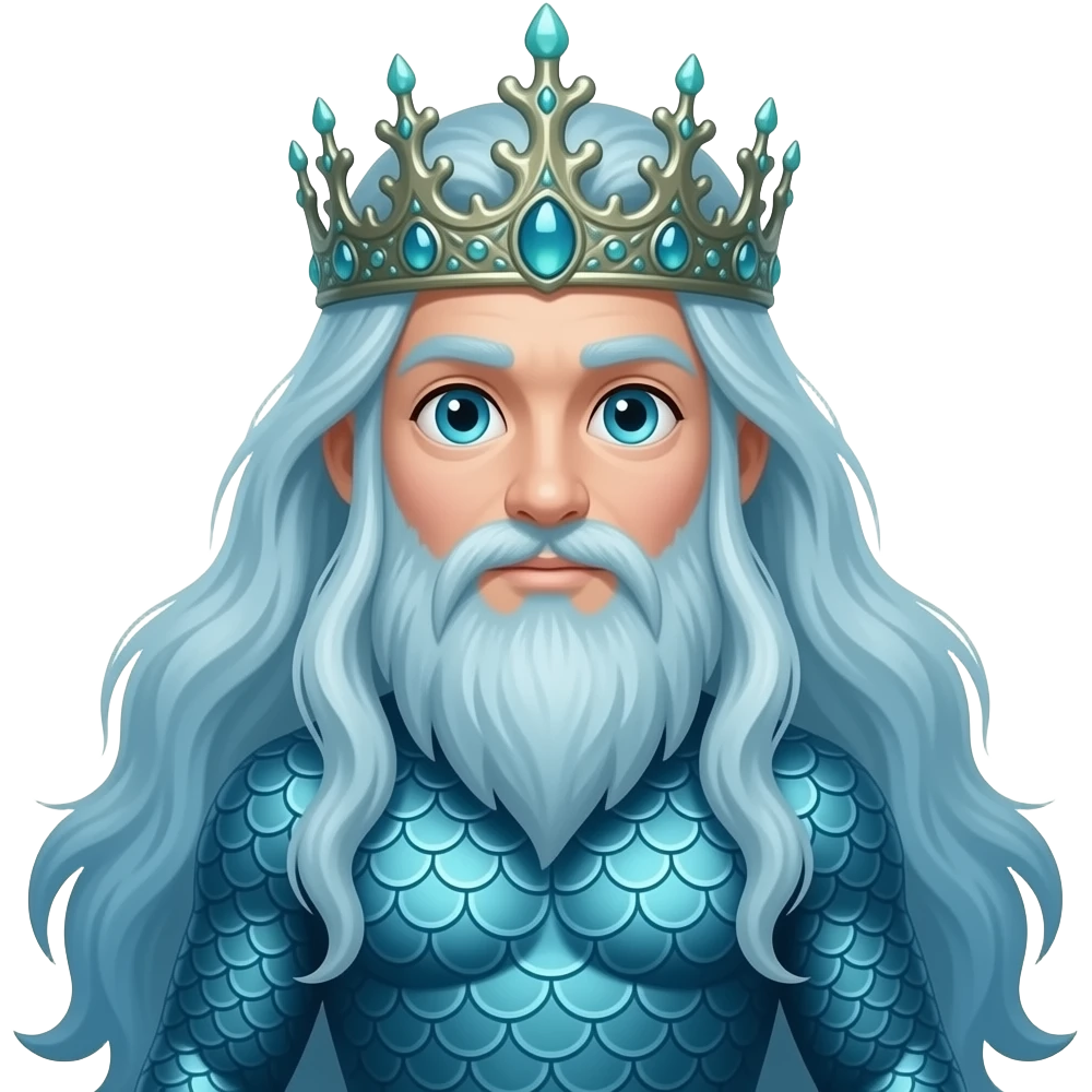 Superhero sea king all fish skin green gills on top hair very tall with gills blue eyes full body emoji