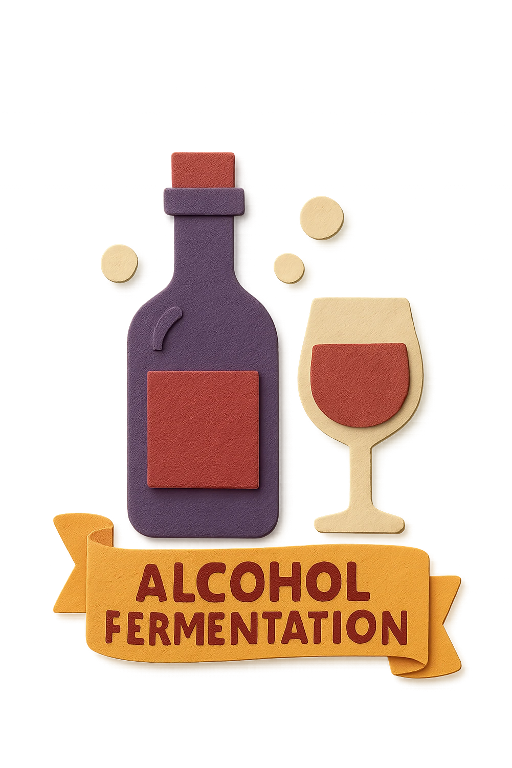 icon representing the 'alcohol fermentation' step in wine making process, paper craft style emoji