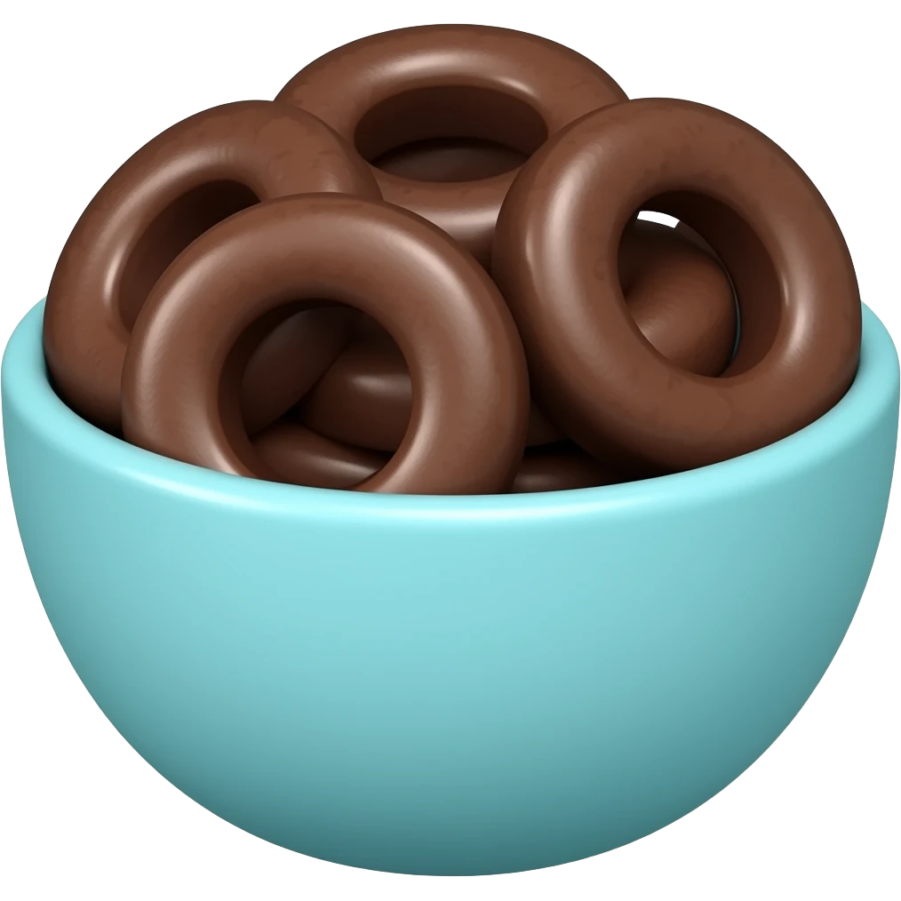 super realistic small teal bowl of chocolate circles emoji