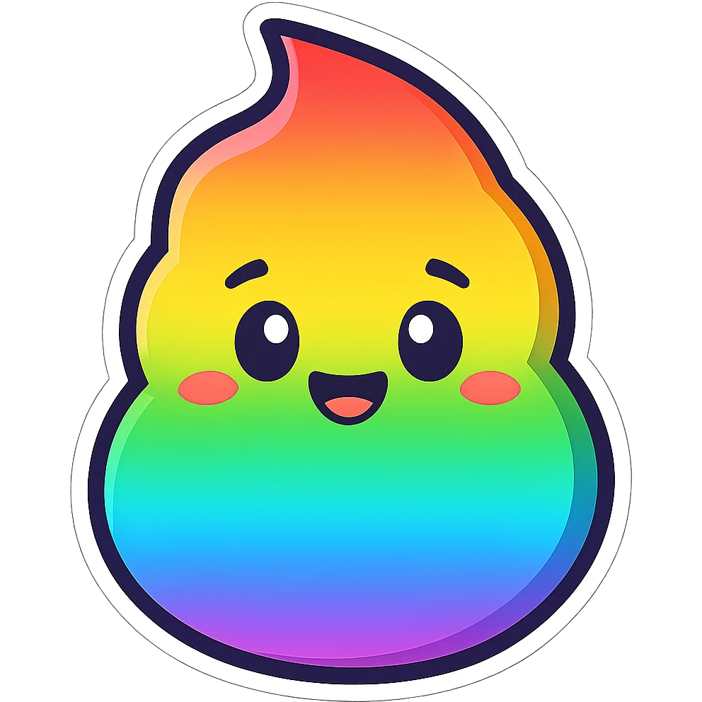 Make the poo rainbow colored in the cartoon sticker style, with no background. Preserve the cartoon sticker look but transform the poo into a vibrant rainbow color palette. emoji