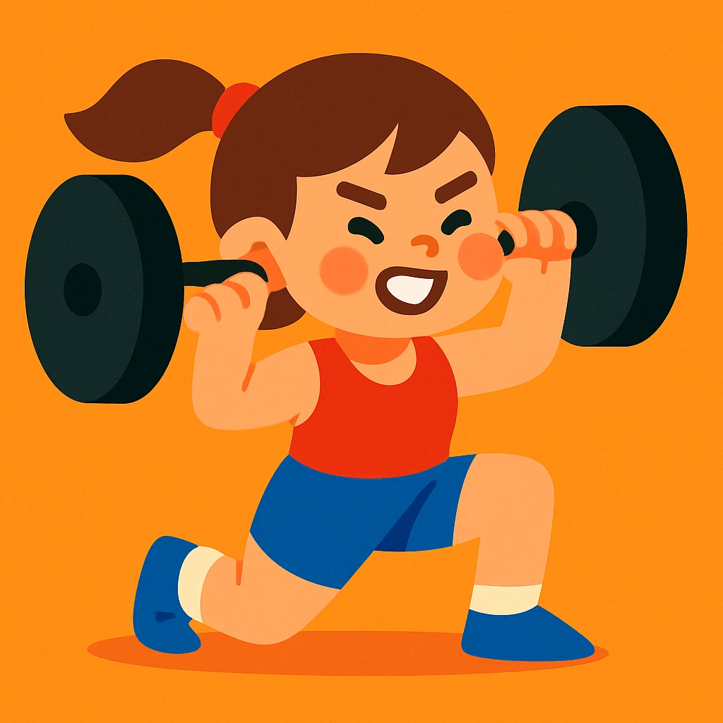 brown haired girl lifting a weight, vibrant illustration style emoji