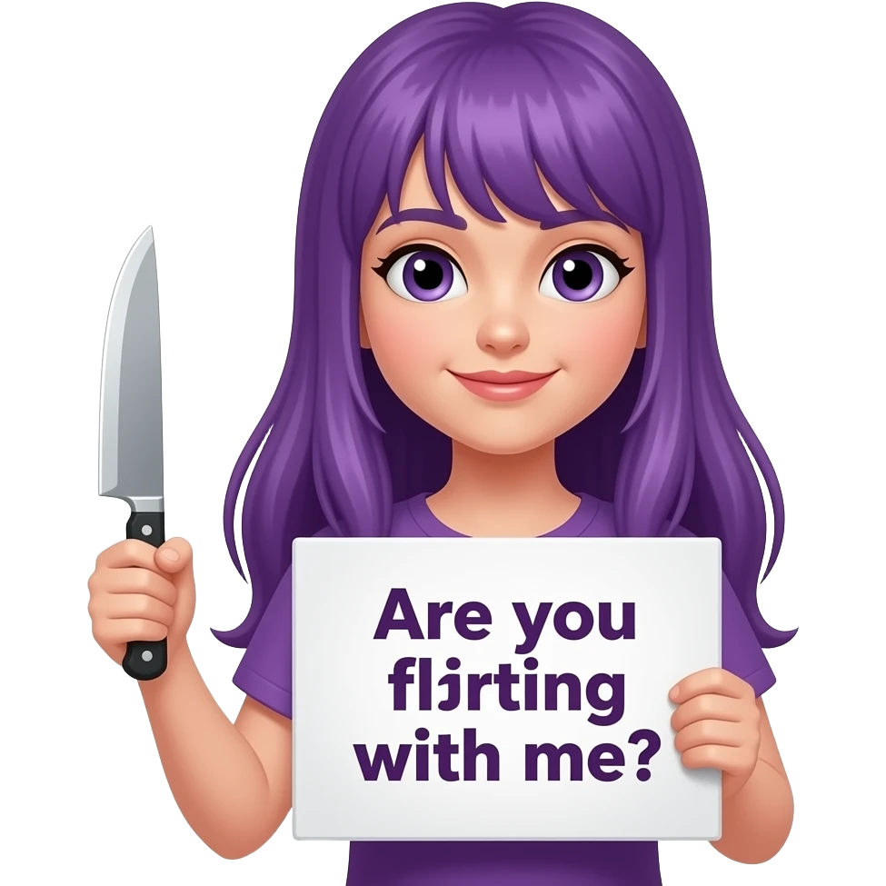 girl with long purple hair with a KNIFE - Are you flirting with me? sign emoji