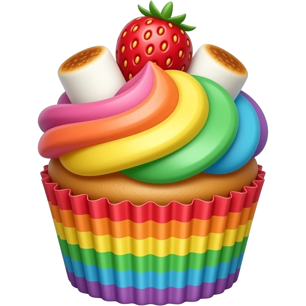 Rainbow strawberry toasted marshmallow mixed cupcake emoji