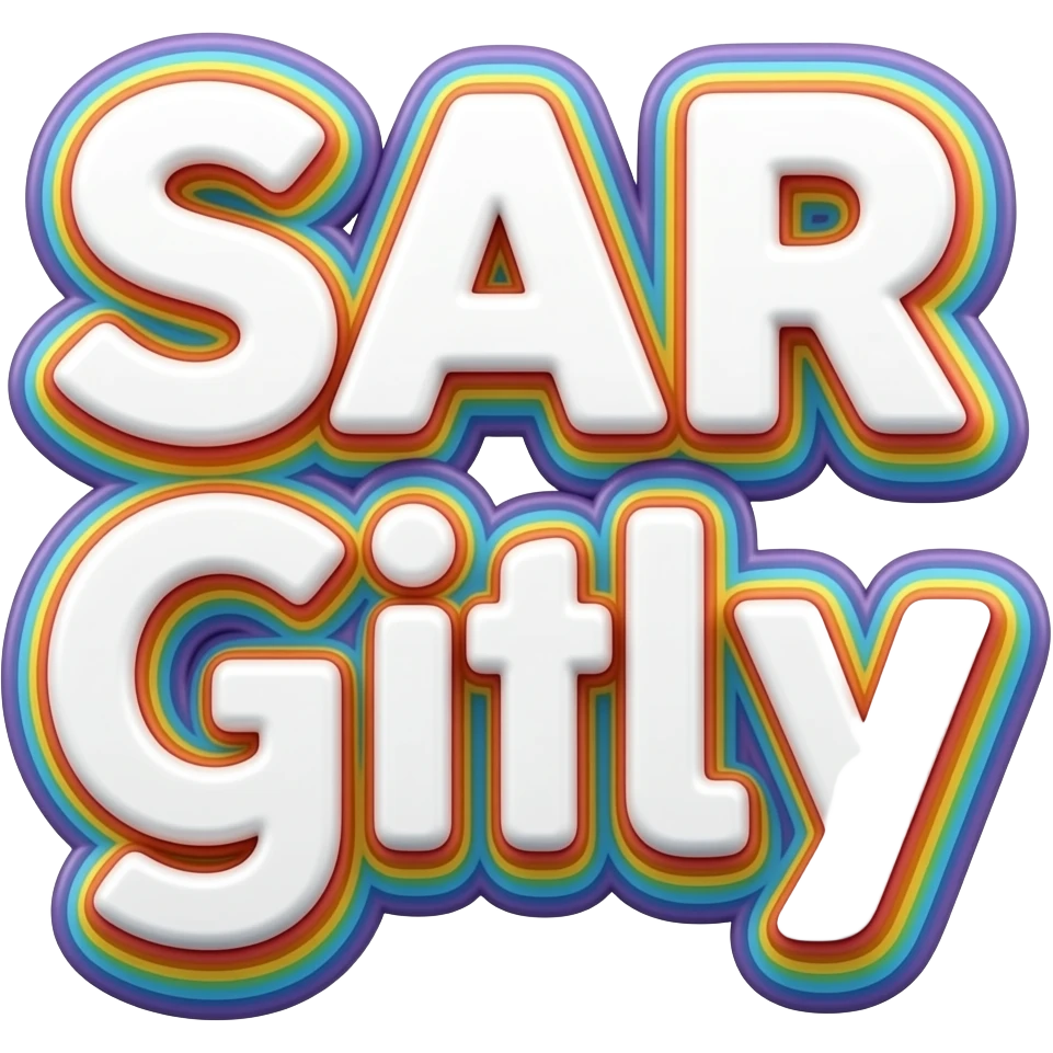 the name "Sarah " in bright crisp white girly typography 3D style lettering, with rainbow colors as a 3d layered outline around each letter, isolated, 3d rendering, no emoji icons no emoji faces and must have no human figures emoji