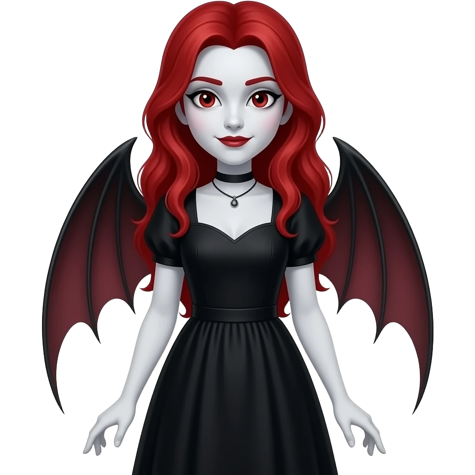 Vampiro femmina adolescente con la pelle bianca e i capelli rossi che indossa un vestito lungo nero emoji