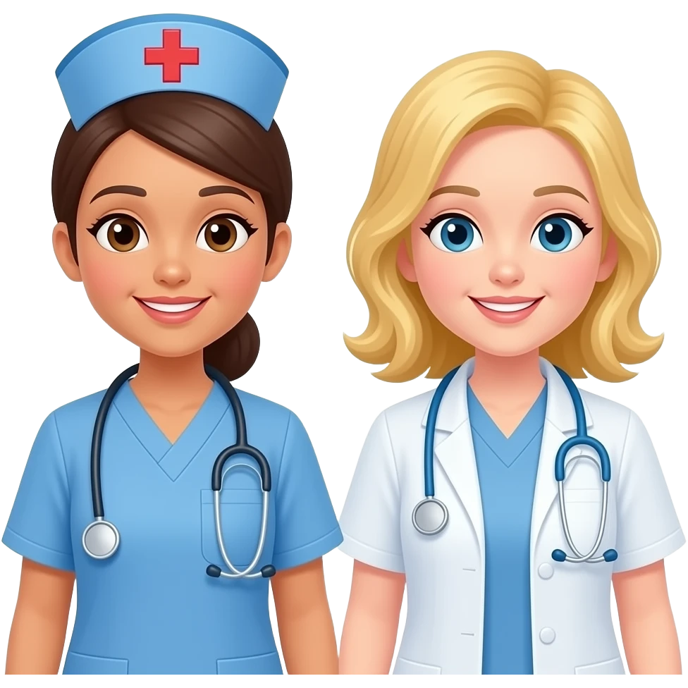 Necesito una imagen de una enfermera junto con una nutricionista rubia pero que sean dos chicas emoji